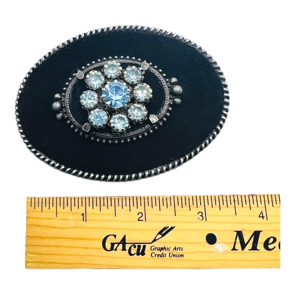 Vintage Belt Buckle Made in USA with Up-cycled 80s Rhinestone Earring & Leather - Picture 13 of 17